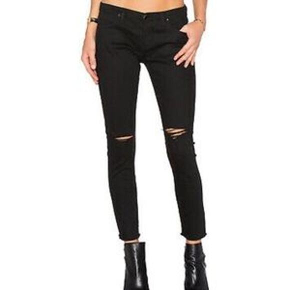 BlankNYC‎ Crazy Train Black Distressed Raw Hem Skinny Jeans Size 28 - Picture 1 of 9